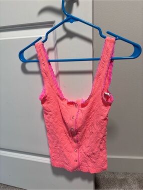 Free People Neon Pink Button-Front Tank Top